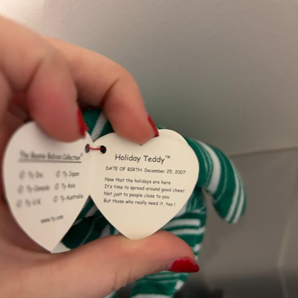 TY BEANIE BABY Striped Green Holiday Teddy With Tags Retired 2007 Plush 9" - Picture 4 of 6